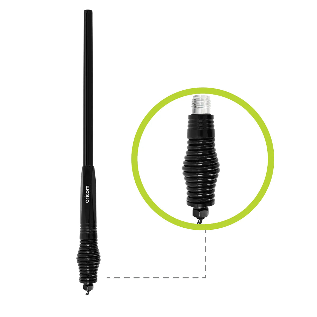 Oricom ANU916 3dBi UHF CB Antenna Detachable Fiberglass Whip with Heavy Duty Barrel Spring
