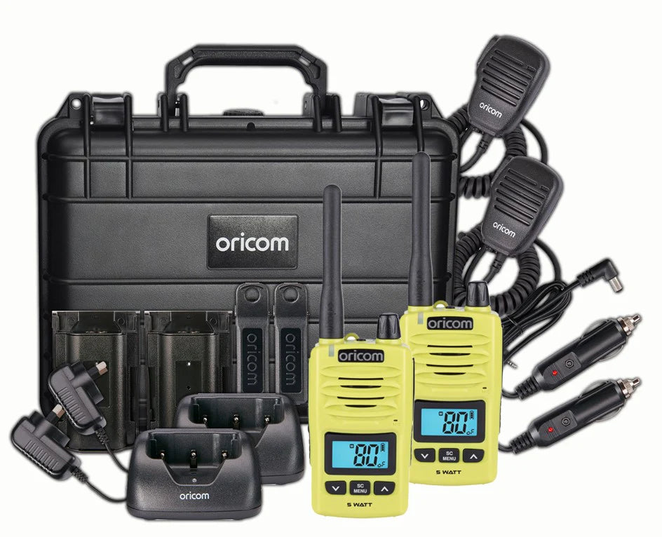 Oricom DTXTP600LME 5 Watt IP67 Waterproof Handheld UHF CB Radio Trade Pack (Twin Lime Radios)