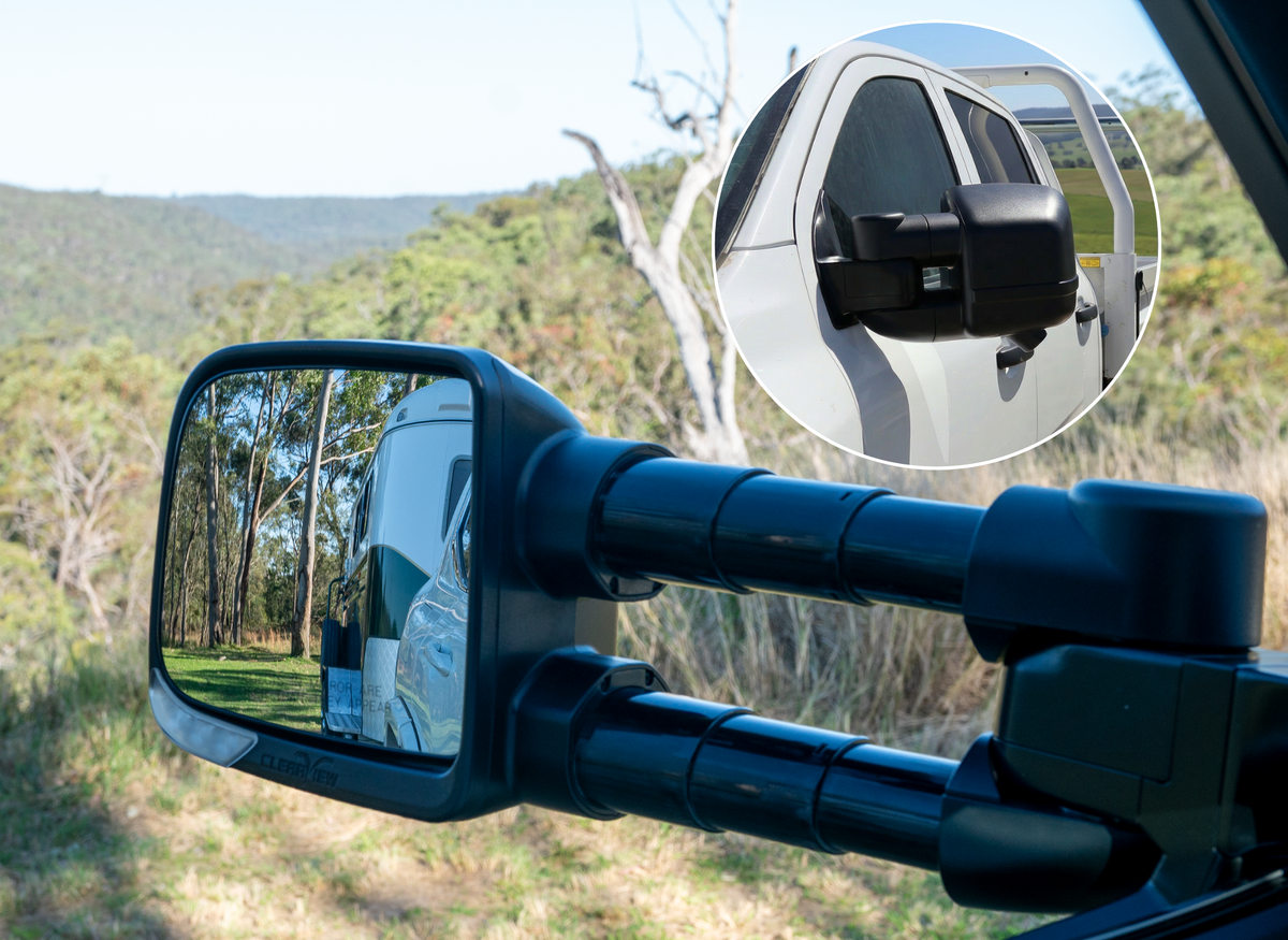 CLEARVIEW Compact Towing Mirrors - Next Gen Ford Ranger/Everest MY26 (16/11/2025-Current) Electric, Indicators, Heat, Camera, Blind Spot Monitoring, Outside Air Temperature Sensor,  Puddle Lamp,  Power-Fold