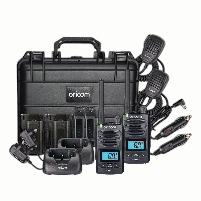 Oricom DTXTP600 5 Watt IP67 Waterproof Handheld UHF CB Radio Trade Pack (Twin Black Radios)
