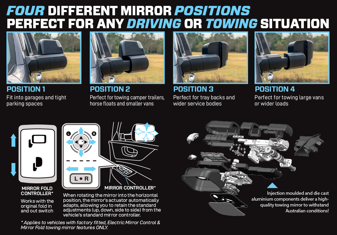 MSA MAZDA BT50 TF Towing Mirrors (Electric, Indicators, Blind Spot Monitoring, Power Fold)
