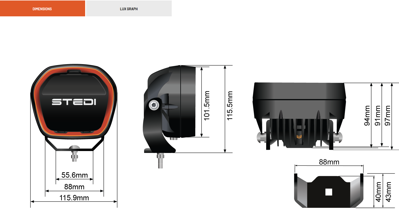 Stedi Type-X™ EVO MINI 4 Inch LED Driving Lights (Flood)
