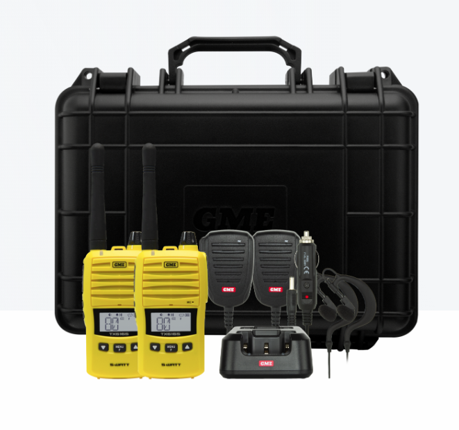 GME 5/1 Watt UHF CB Handheld Radio including Accessories - Twin Pack - Yellow