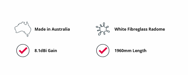 GME AW4706 1960mm Antenna Whip (8.1dBi Gain) - White