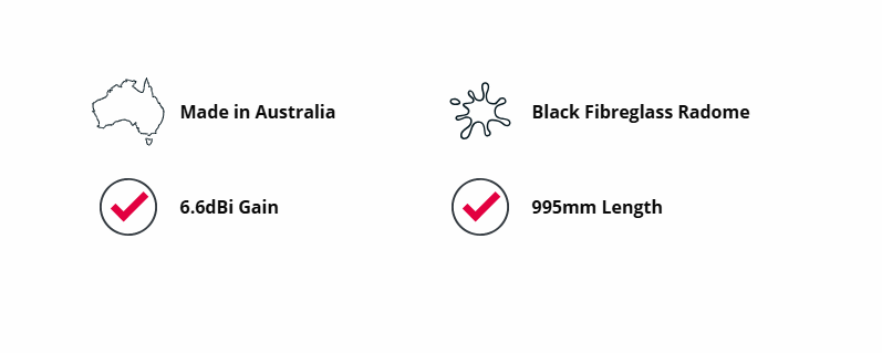 GME AW4703B 995mm Antenna Whip (6.6dBi Gain) - Black