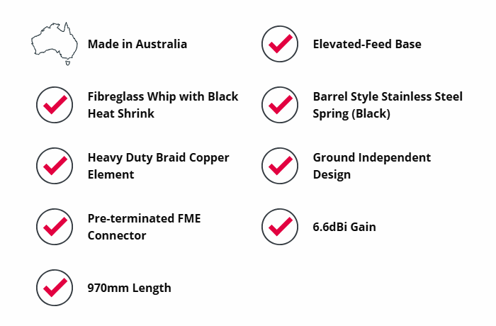 GME AE4018BK1 970mm Elevated-Feed Antenna (6.6dBi Gain) - Black