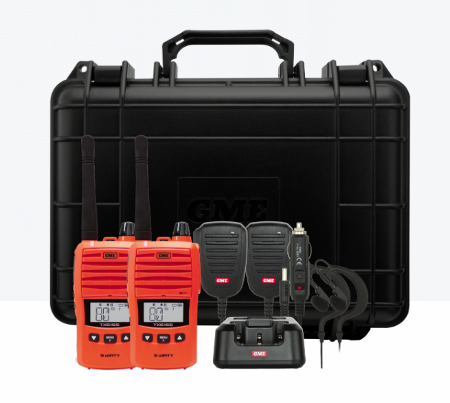 GME 5/1 Watt UHF CB Handheld Radio including Accessories - Twin Pack - Blaze Orange
