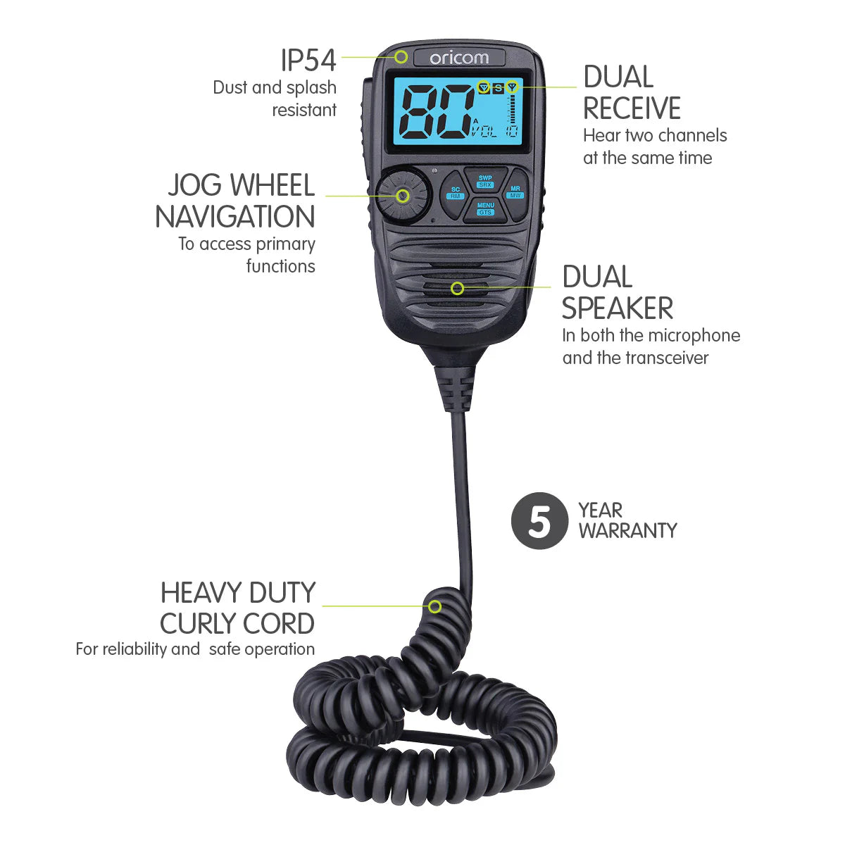 Oricom DTX4200XDV Dual Receive UHF CB Radio with 12/24 Dual Voltage